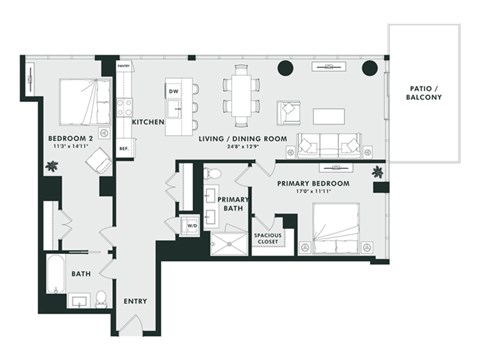 A black and white image of a floor plan for a house.